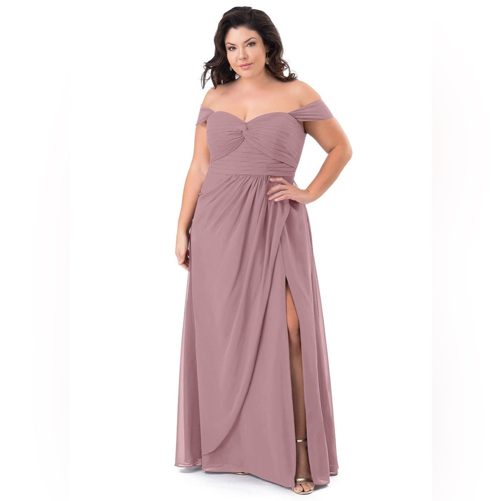 Azazie Dusty Rose Off-Shoulder Chiffon Gown